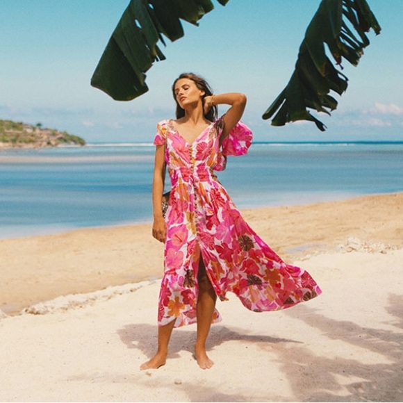 TIARE HAWAII New Moon Maxi Backless Dress Waimea Coral (D11) - Picture 2 of 9